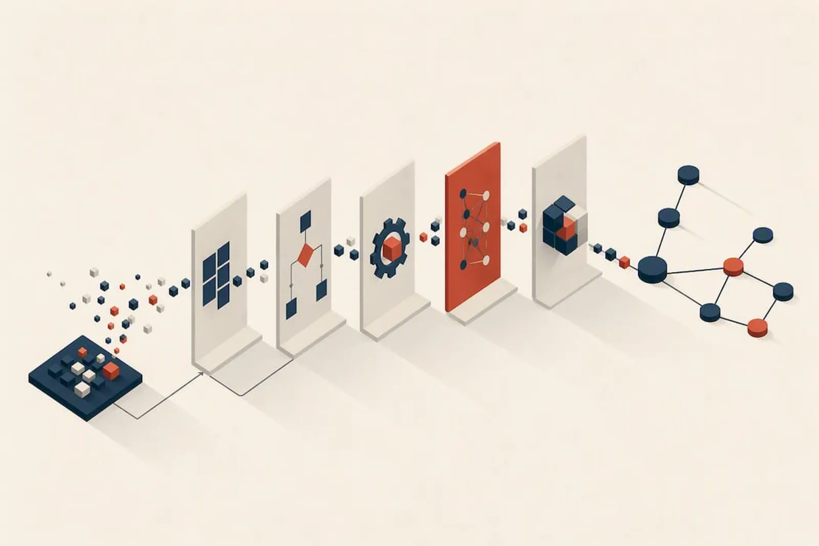 Isometric data lineage workflow title card