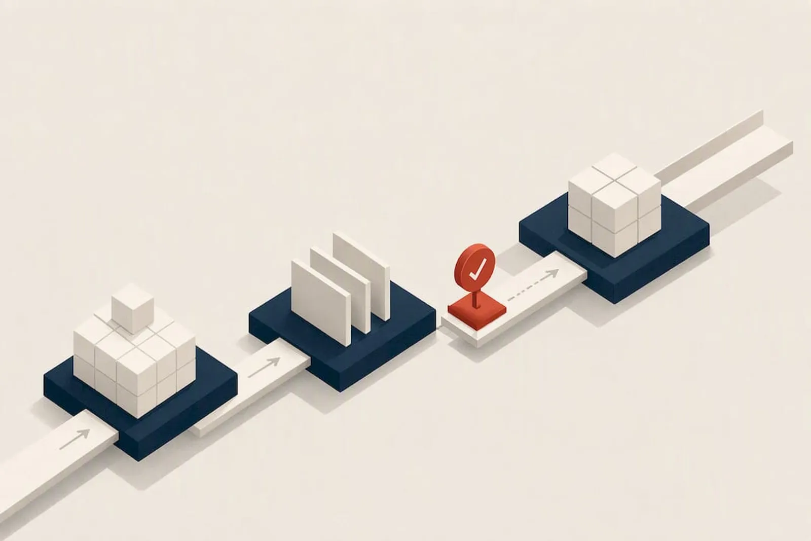 Isometric human approval workflow title card